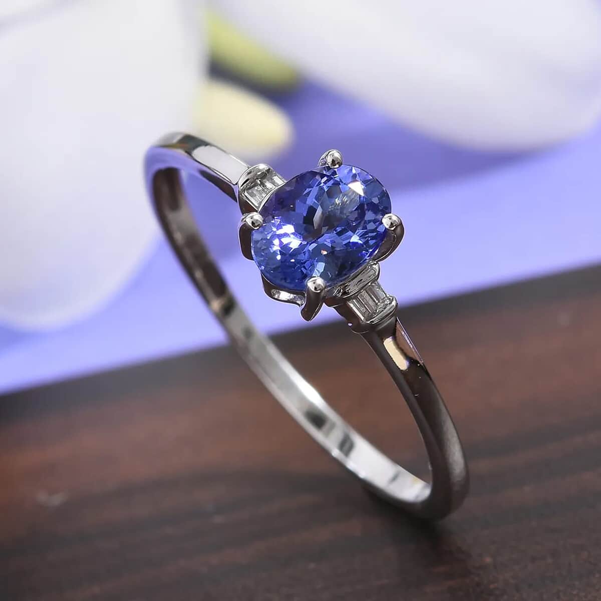 Premium Tanzanite Ring, 10K White Gold Ring, Diamond Accent Ring, Wedding Gifts For Her, Promise Rings1.00 ctw (Size 10.0) image number 1