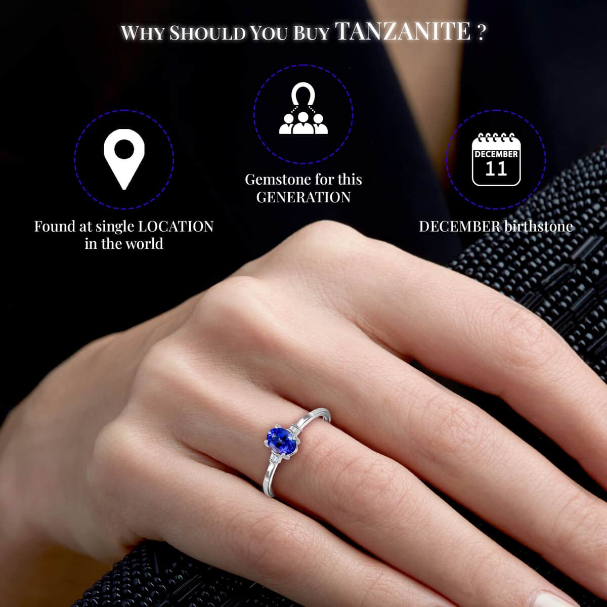 Luxoro Premium Tanzanite Ring, 10K White Gold Ring, Diamond Accent Ring, Wedding Gifts For Her, Promise Rings1.00 ctw (Size 10) image number 4