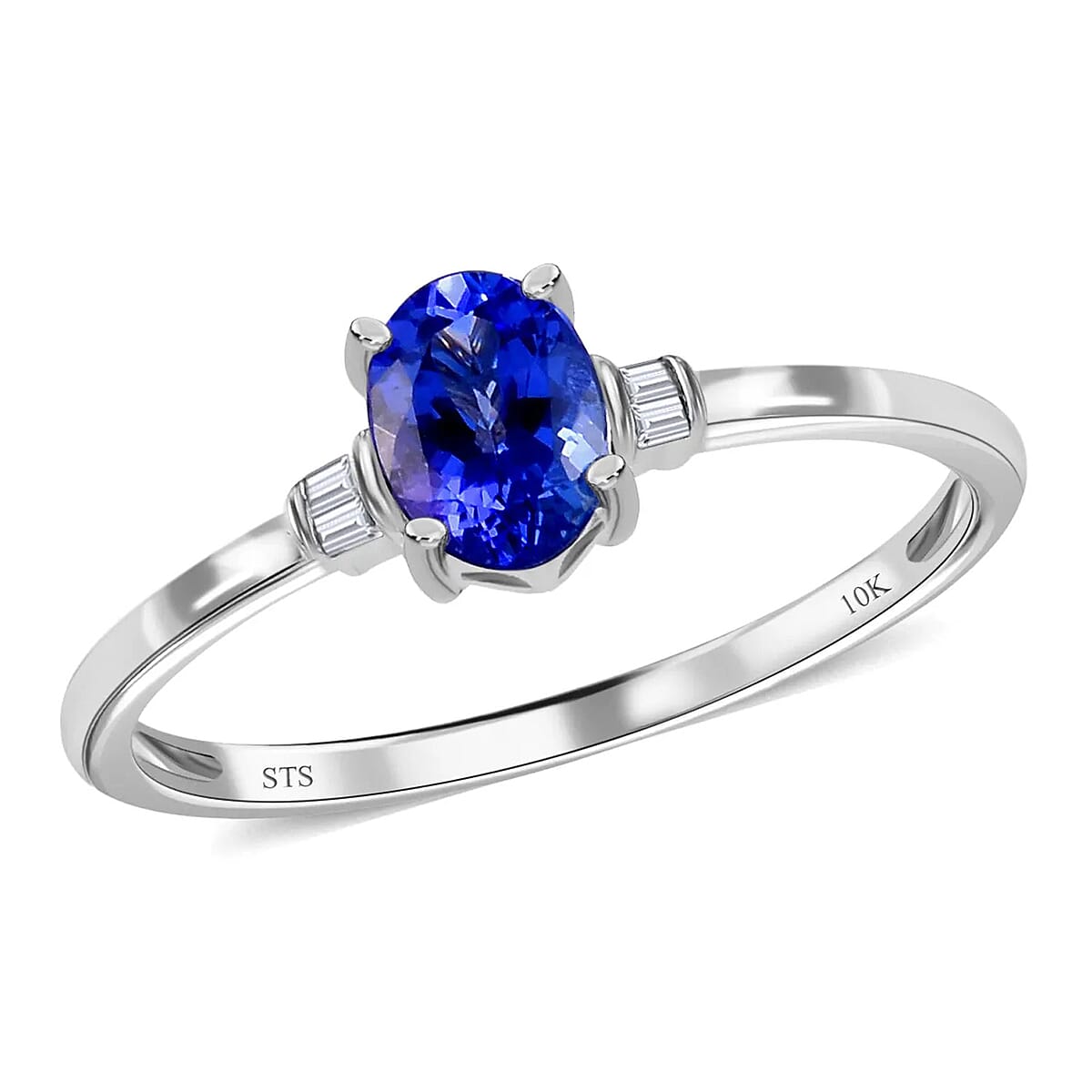 1.05 ctw AA Tanzanite and Diamond Ring in 10K White Gold 1.75 Grams (Size 5.0) image number 0