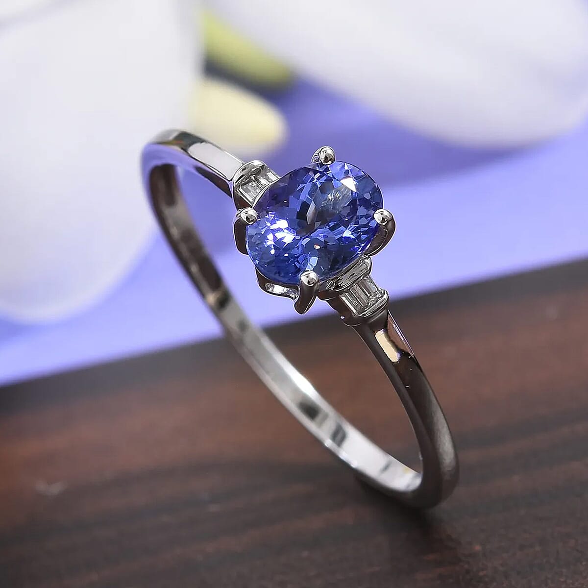 1.05 ctw AA Tanzanite and Diamond Ring in 10K White Gold 1.75 Grams (Size 5.0) image number 1