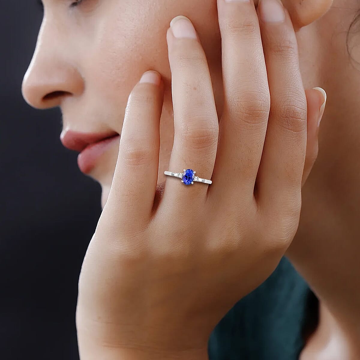 1.05 ctw AA Tanzanite and Diamond Ring in 10K White Gold 1.75 Grams (Size 5.0) image number 2