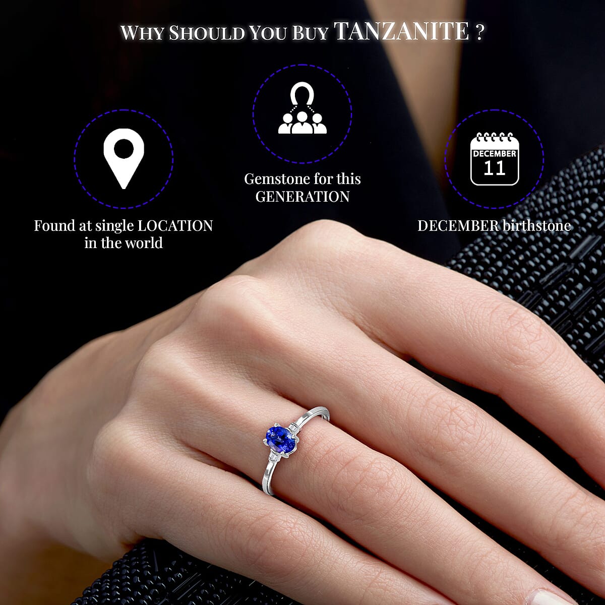 1.05 ctw AA Tanzanite and Diamond Ring in 10K White Gold 1.75 Grams (Size 5.0) image number 4