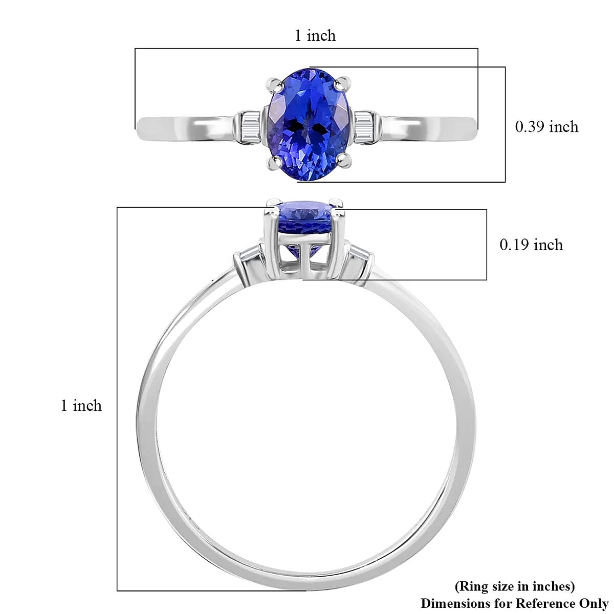 1.05 ctw AA Tanzanite and Diamond Ring in 10K White Gold 1.75 Grams (Size 5.0) image number 6