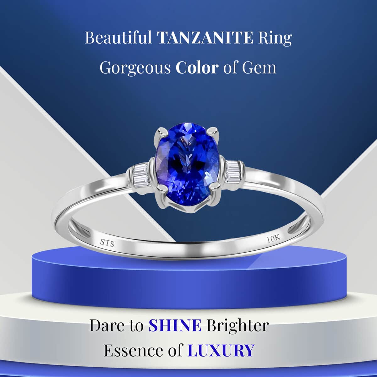 Luxoro Premium Tanzanite Ring , 10K White Gold Ring , Diamond Accent Ring , Wedding Gifts For Her,Promise Rings1.00 ctw image number 3