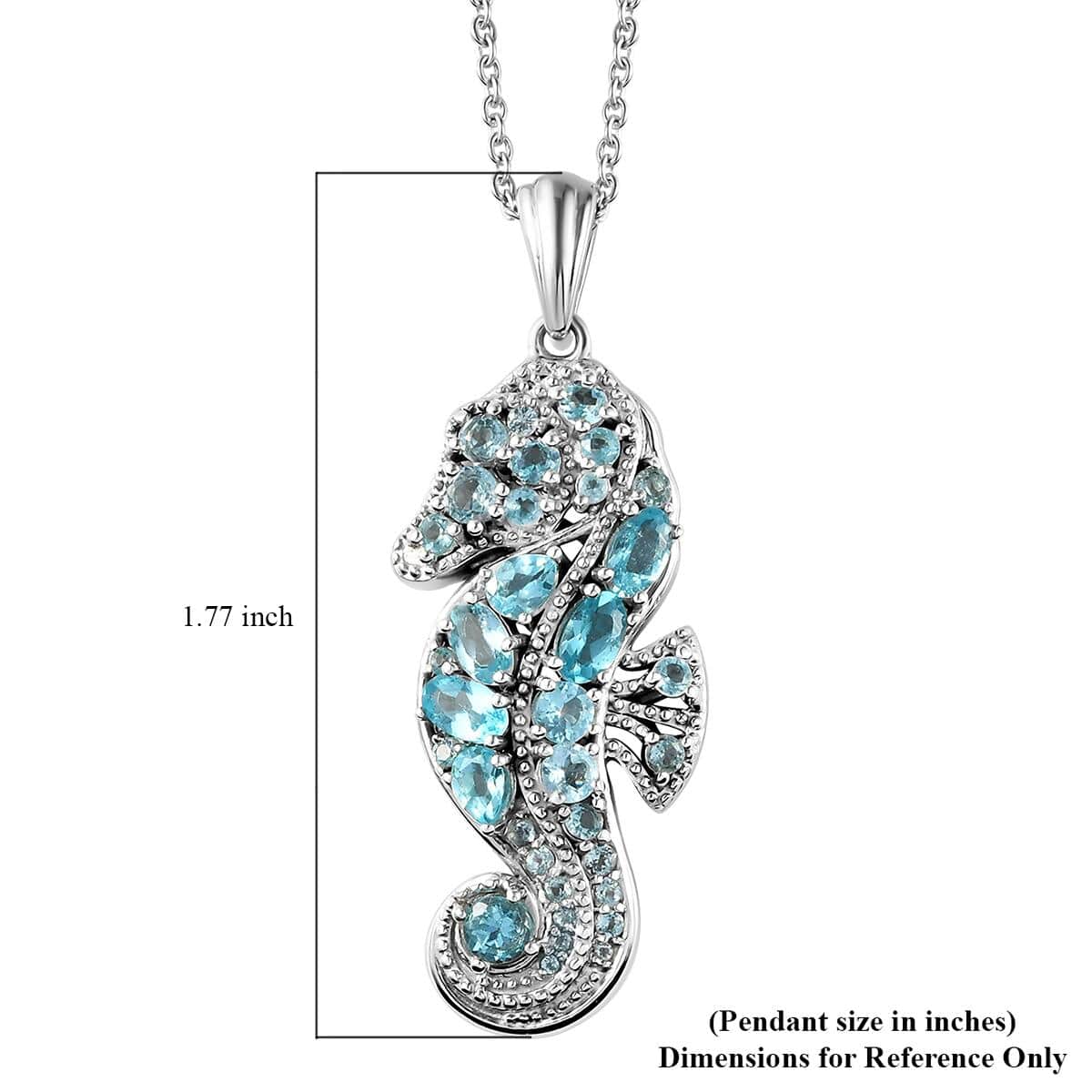 Madagascar Paraiba Apatite Seahorse Pendant Necklace 20 Inches in Platinum Over Sterling Silver 2.80 ctw image number 6