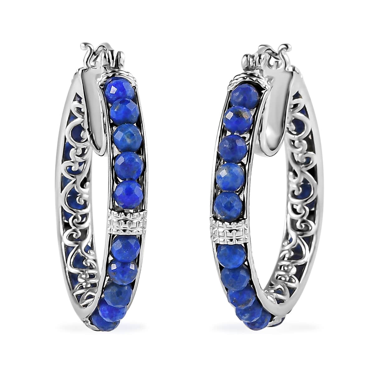 KARIS 18.60 ctw Lapis Lazuli Faceted Hoop Earrings in Platinum Bond image number 0