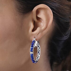Karis Lapis Lazuli Inside Out Hoop Earrings in Platinum Bond 20.00 ctw