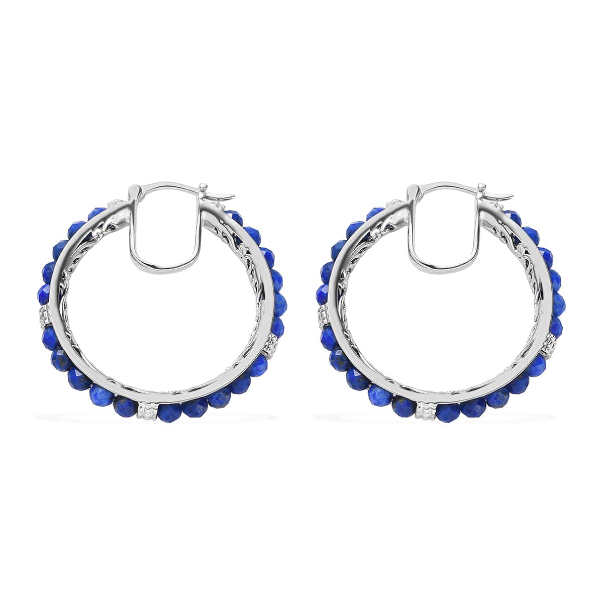 KARIS 18.60 ctw Lapis Lazuli Faceted Hoop Earrings in Platinum Bond image number 5