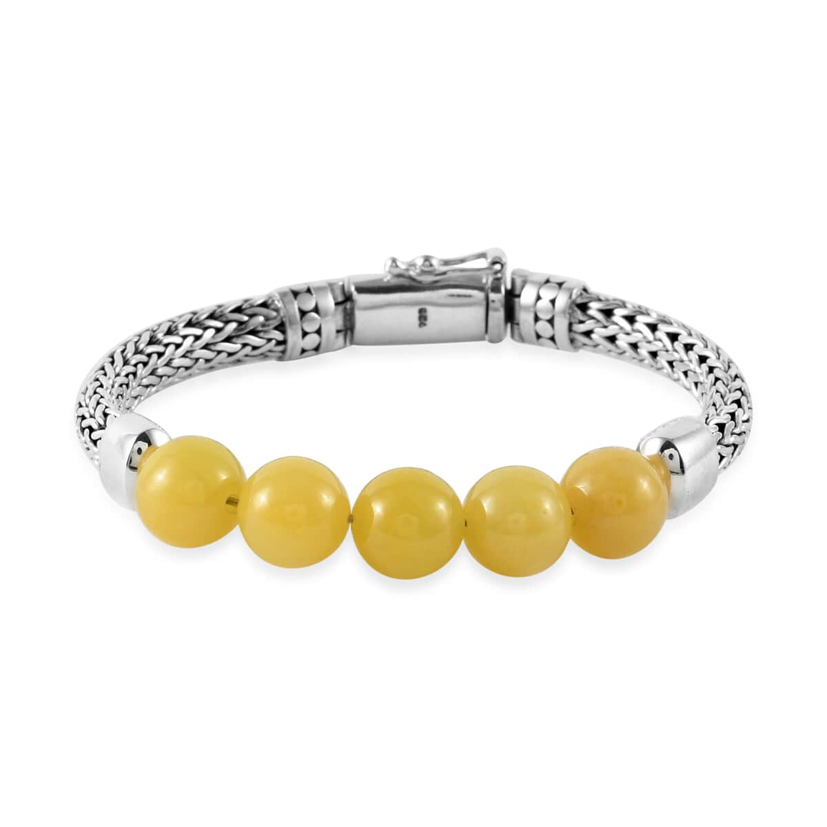 Bali Legacy Yellow Jade Multi Row Tulang Naga Bracelet in Sterling Silver (7.25 In) 23.90 Grams 44.15 ctw image number 0