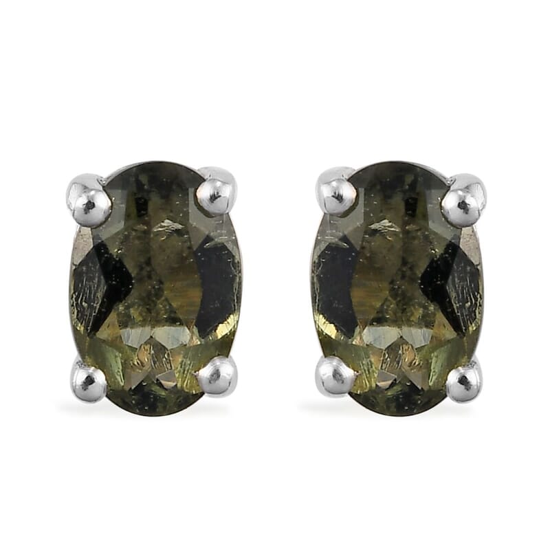 D'Joy Premium Bohemian Moldavite 0.75 ctw Earrings, Stud Earrings, Solitaire Studs, Moldavite Earrings, Sterling Silver Earrings
