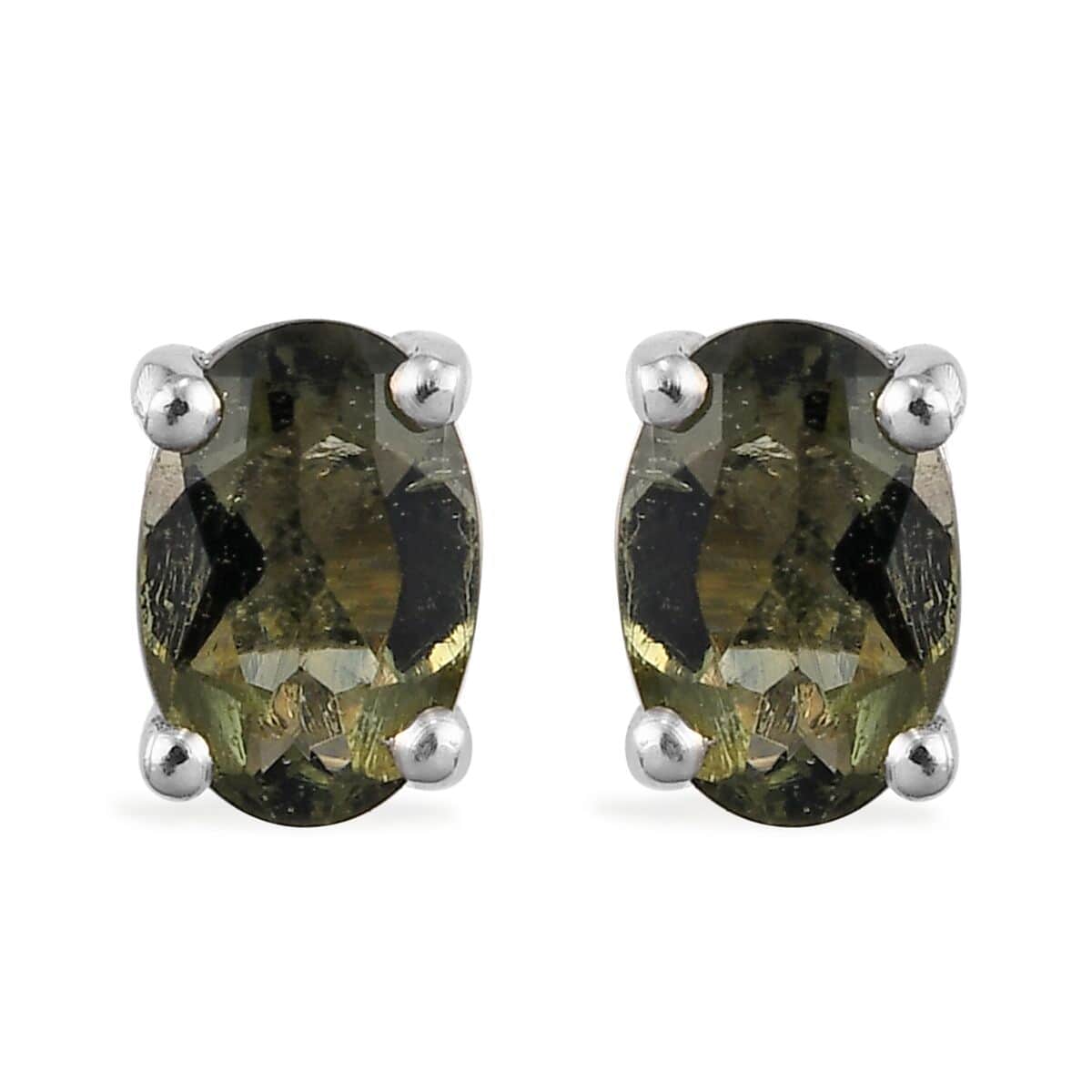 Bohemian Moldavite Stud Earrings in Platinum Over Sterling Silver 0.75 ctw image number 0
