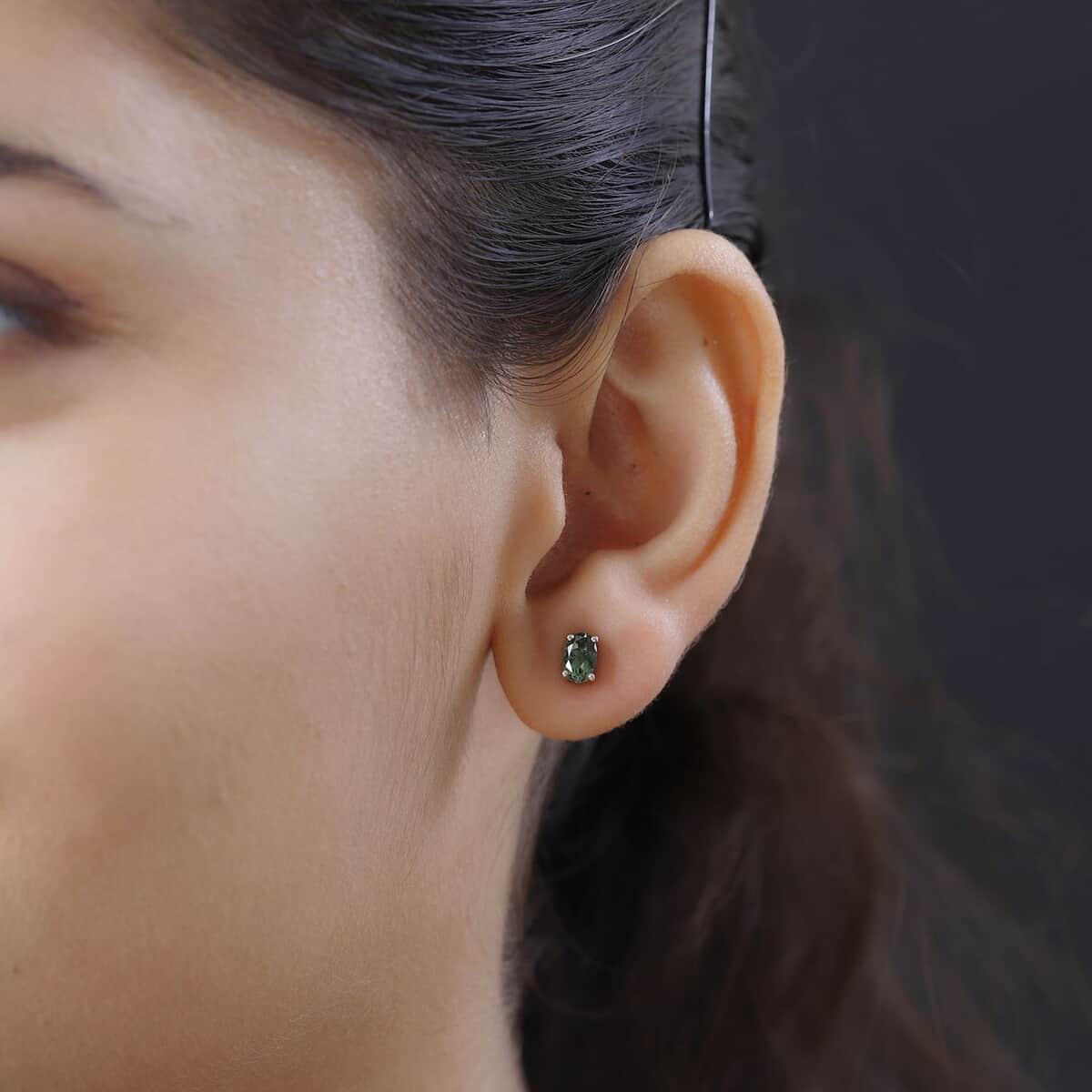 Bohemian Moldavite Stud Earrings in Platinum Over Sterling Silver 0.75 ctw image number 1