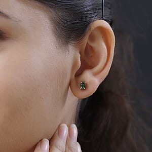 D'Joy Premium Bohemian Moldavite 0.75 ctw Earrings, Stud Earrings, Solitaire Studs, Moldavite Earrings, Sterling Silver Earrings