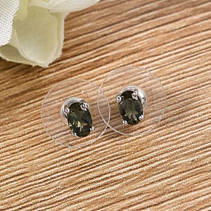 D'Joy Premium Bohemian Moldavite 0.75 ctw Earrings, Stud Earrings, Solitaire Studs, Moldavite Earrings, Sterling Silver Earrings
