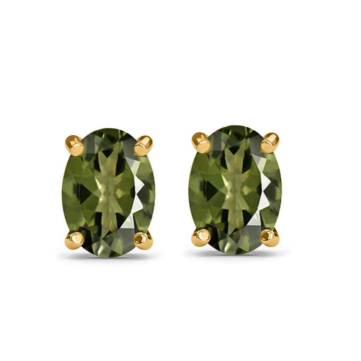 Bohemian Moldavite 0.75 ctw Solitaire Stud Earrings in Vermeil Yellow Gold Over Sterling Silver image number 0