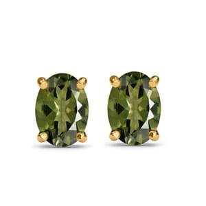 D'Joy Bohemian Moldavite 0.75 ctw Solitaire Stud Earrings in Vermeil Yellow Gold Over Sterling Silver