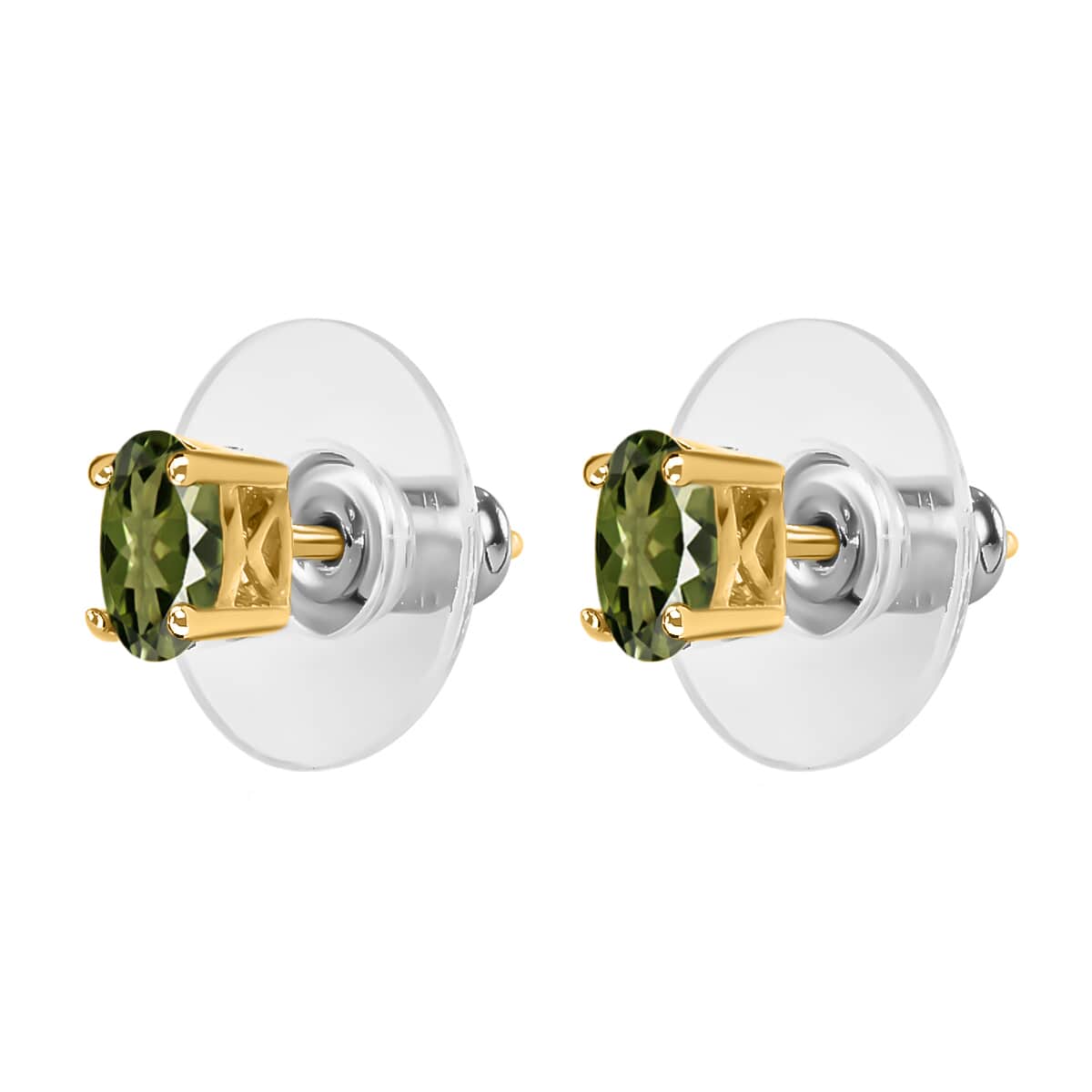 Bohemian Moldavite 0.75 ctw Solitaire Stud Earrings in Vermeil Yellow Gold Over Sterling Silver image number 4