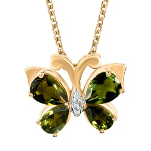 Moldavite Butterfly Pendant Necklace For Women in Sterling Silver with Yellow Gold Vermeil