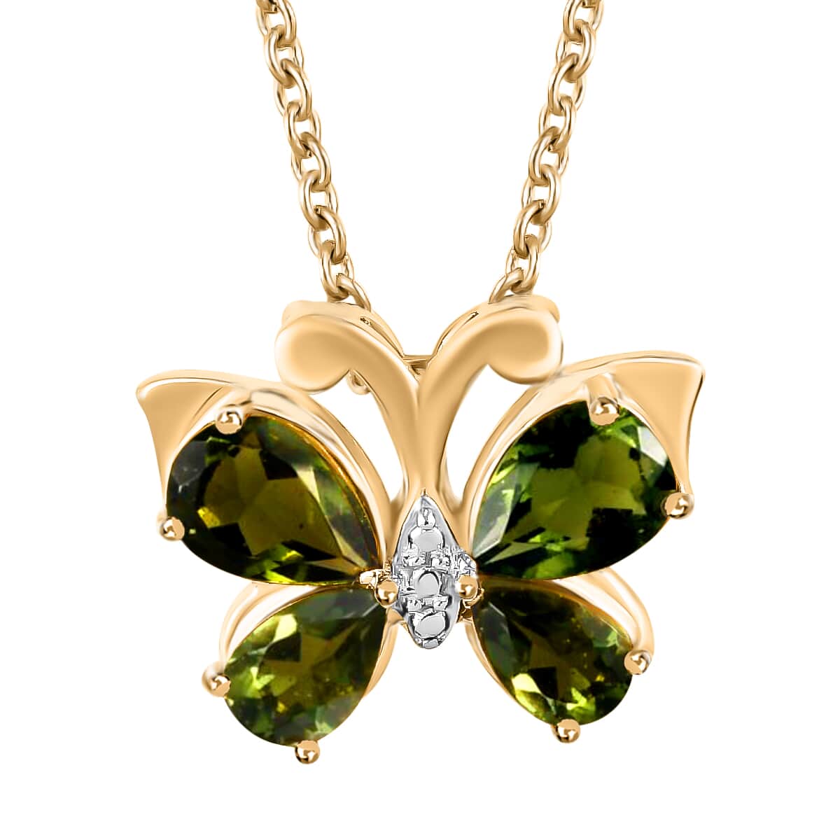 Moldavite Butterfly Pendant Necklace For Women in Sterling Silver with Yellow Gold Vermeil image number 0
