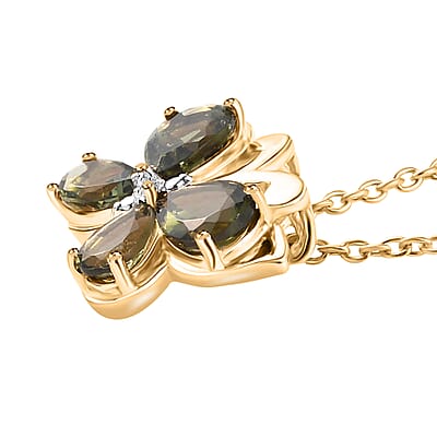 Moldavite Butterfly Pendant Necklace For Women in Sterling Silver with Yellow Gold Vermeil
