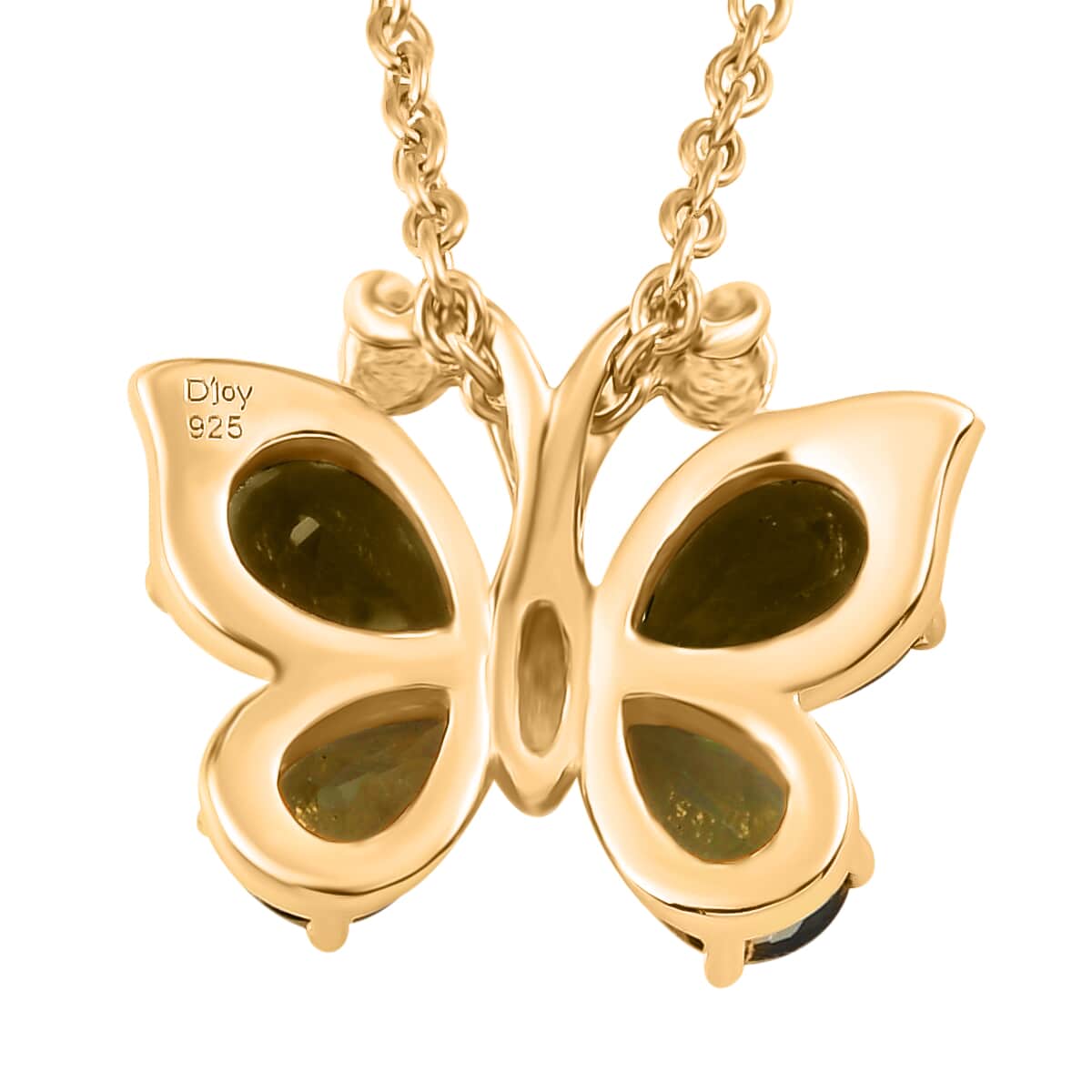 Moldavite Butterfly Pendant Necklace For Women in Sterling Silver with Yellow Gold Vermeil image number 4