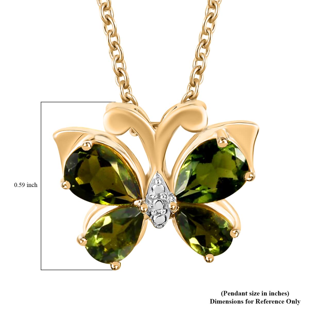 Moldavite Butterfly Pendant Necklace For Women in Sterling Silver with Yellow Gold Vermeil image number 5