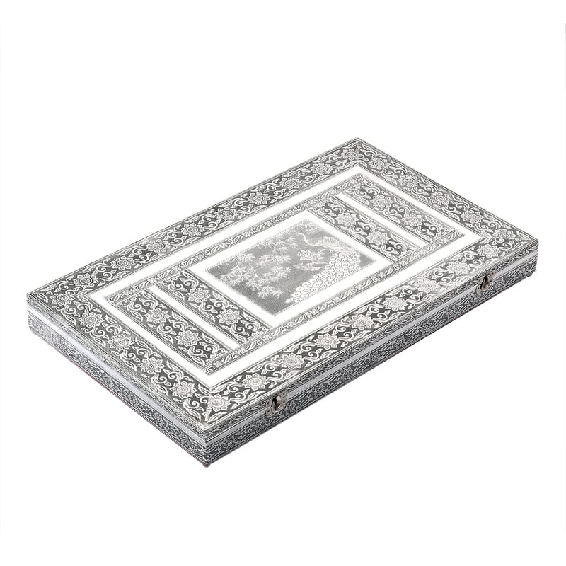 Handcrafted Peacock Embossed Oxidized Aluminum Large Jewelry Box