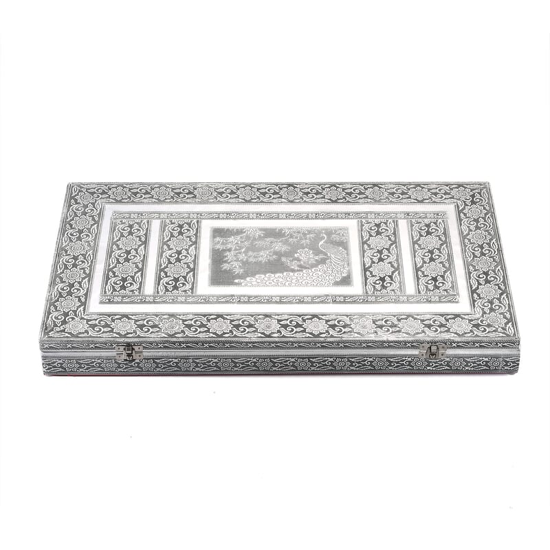 Handcrafted Peacock Embossed Oxidized Aluminum Large Jewelry Box