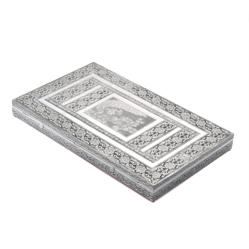Handcrafted Peacock Embossed Oxidized Aluminum Large Jewelry Box