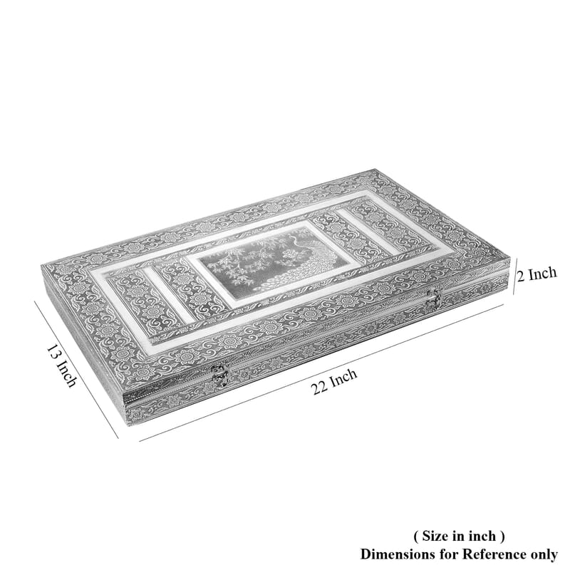 Handcrafted Peacock Embossed Oxidized Aluminum Large Jewelry Box