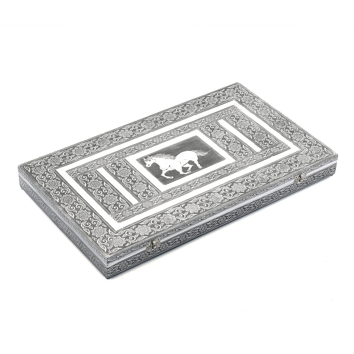 Handcrafted Stallion Embossed Oxidized Aluminum Large Jewelry Box image number 0