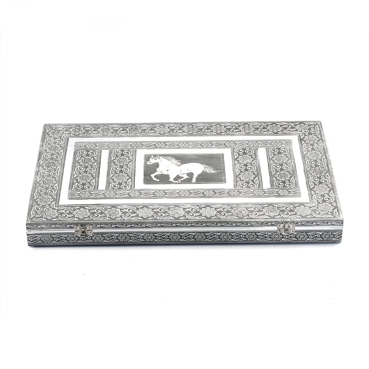 Handcrafted Stallion Embossed Oxidized Aluminum Large Jewelry Box image number 2