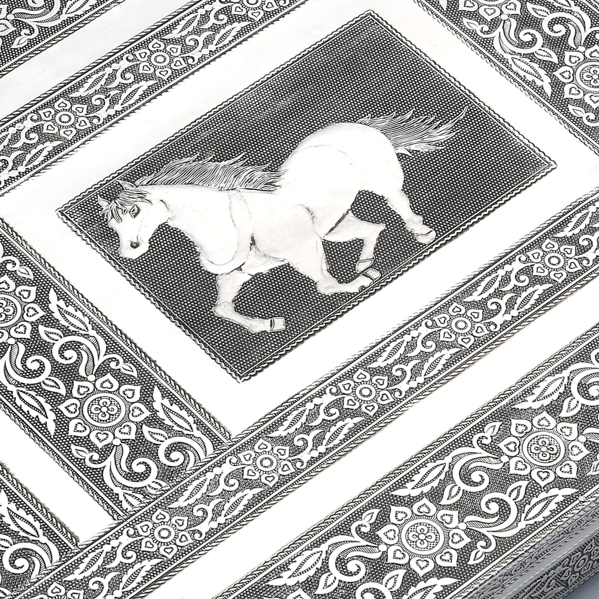 Handcrafted Stallion Embossed Oxidized Aluminum Large Jewelry Box image number 5