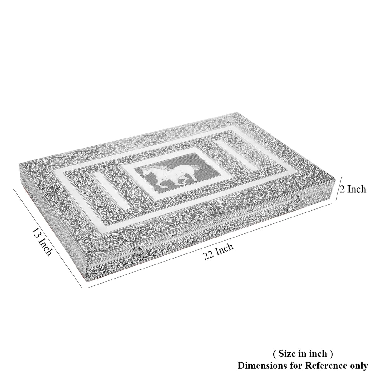Handcrafted Stallion Embossed Oxidized Aluminum Large Jewelry Box image number 7