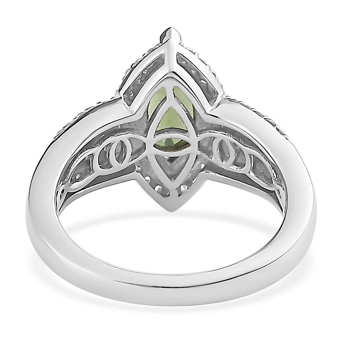 D'Joy Premium Bohemian Moldavite and White Zircon 1.35 ctw Ring in Platinum Over Sterling Silver (Size 10.0)