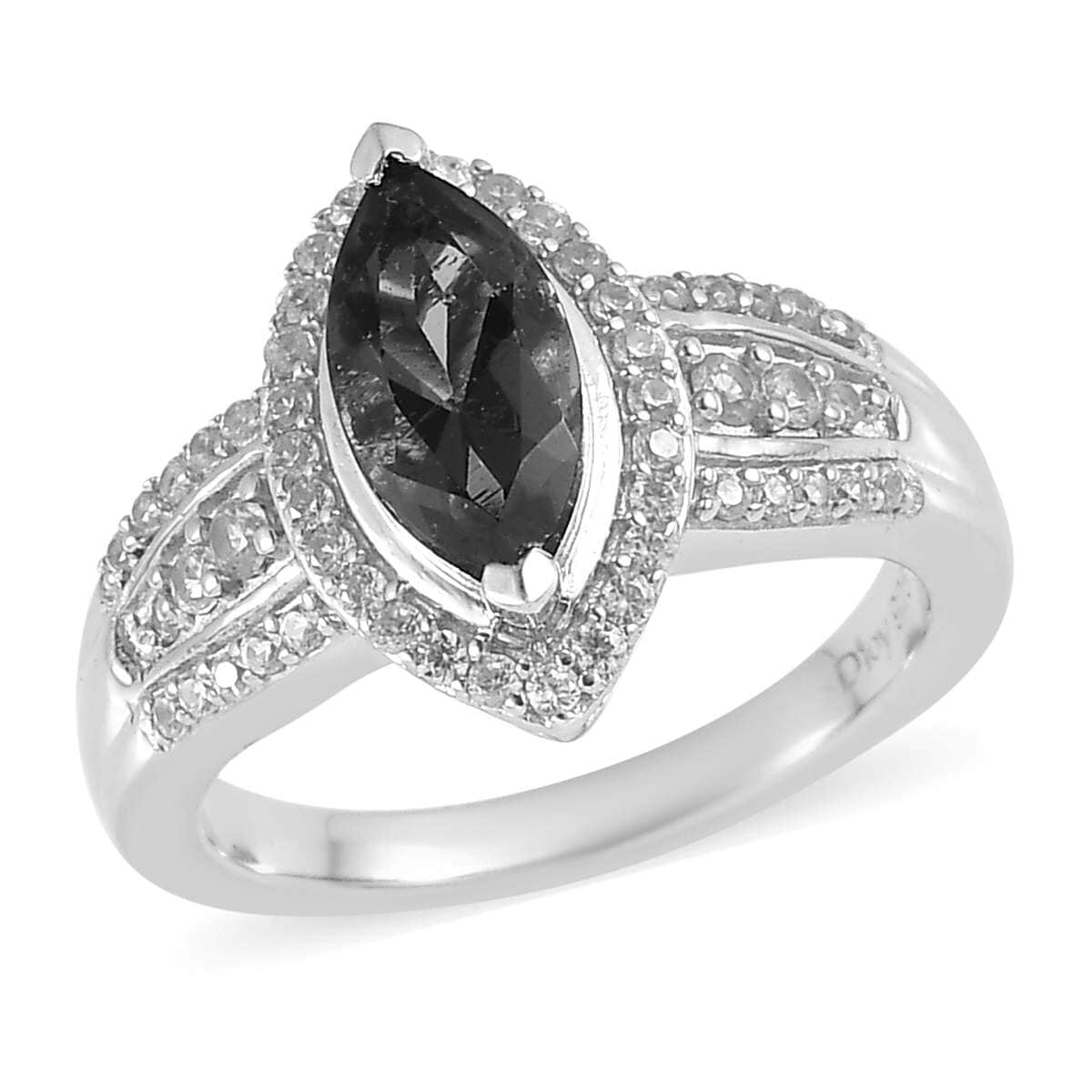 Premium Bohemian Moldavite and White Zircon Ring in Platinum Over Sterling Silver (Size 5.0) 1.35 ctw image number 0