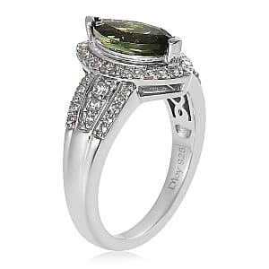 D'Joy Premium Bohemian Moldavite and White Zircon 1.35 ctw Ring in Platinum Over Sterling Silver (Size 5.0)