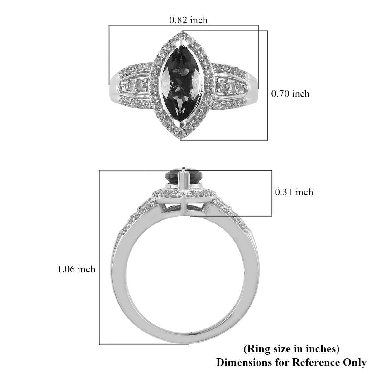 Premium Bohemian Moldavite and White Zircon Ring in Platinum Over Sterling Silver (Size 7.0) 1.35 ctw image number 5