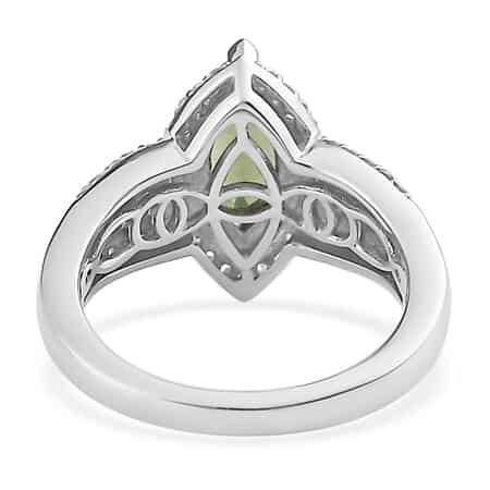 Premium Bohemian Moldavite and White Zircon Ring in Platinum Over Sterling Silver (Size 8.0) 1.35 ctw image number 4