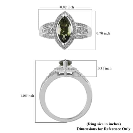 Premium Bohemian Moldavite and White Zircon Ring in Platinum Over Sterling Silver (Size 8.0) 1.35 ctw image number 5