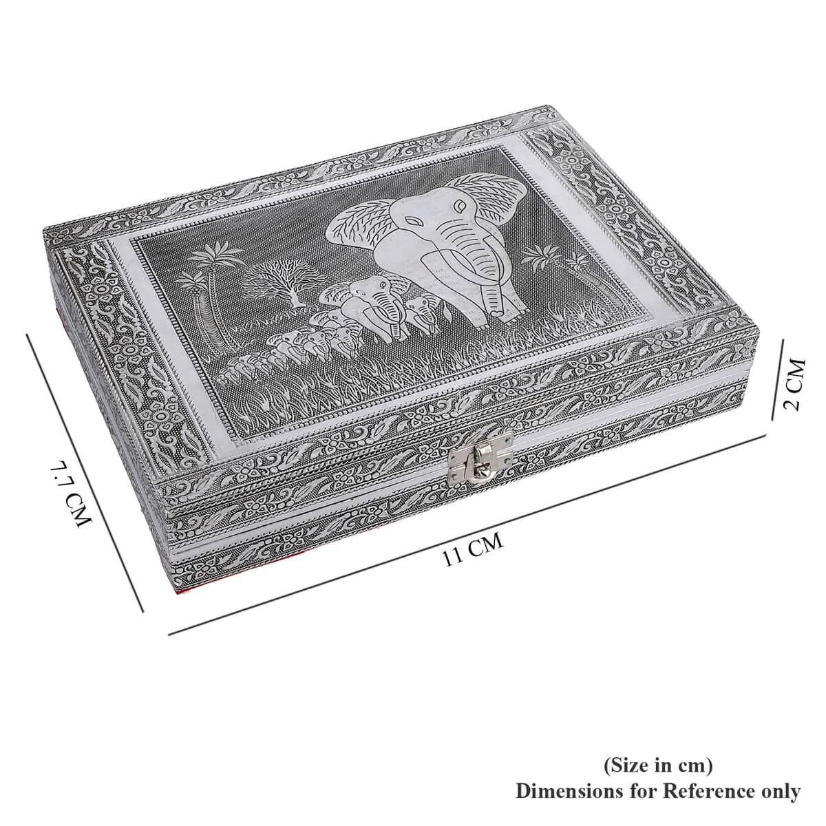 Handcrafted Aluminum Elephant Pattern Jewelry Box with Velvet Interior and Mirror (11x7.7x2) image number 6
