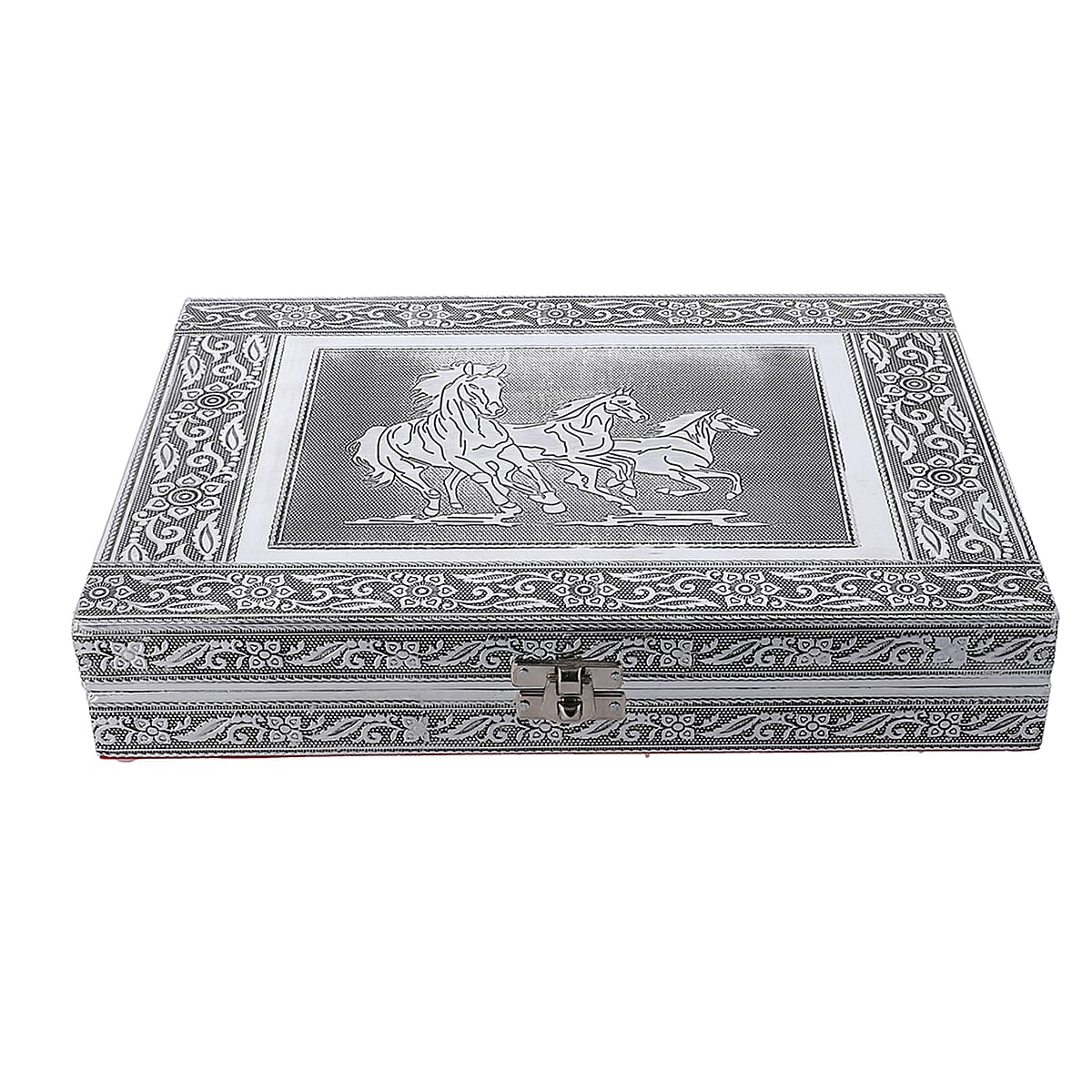 Handcrafted Aluminum Horse Pattern Jewelry Box with Velvet Interior and Mirror image number 1