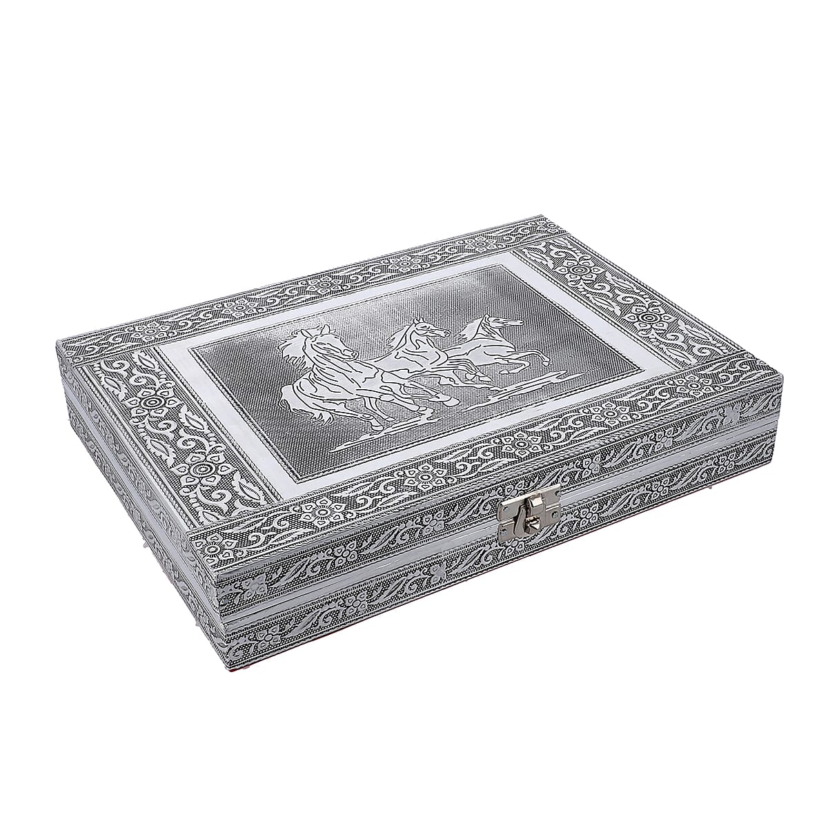 Handcrafted Aluminum Horse Pattern Jewelry Box with Velvet Interior and Mirror image number 2