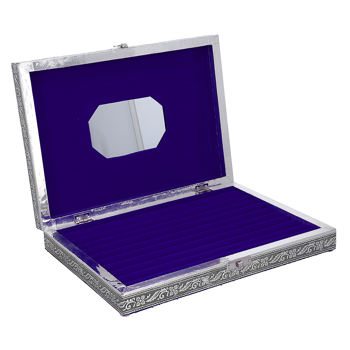 Handcrafted Aluminum Horse Pattern Jewelry Box with Velvet Interior and Mirror image number 4