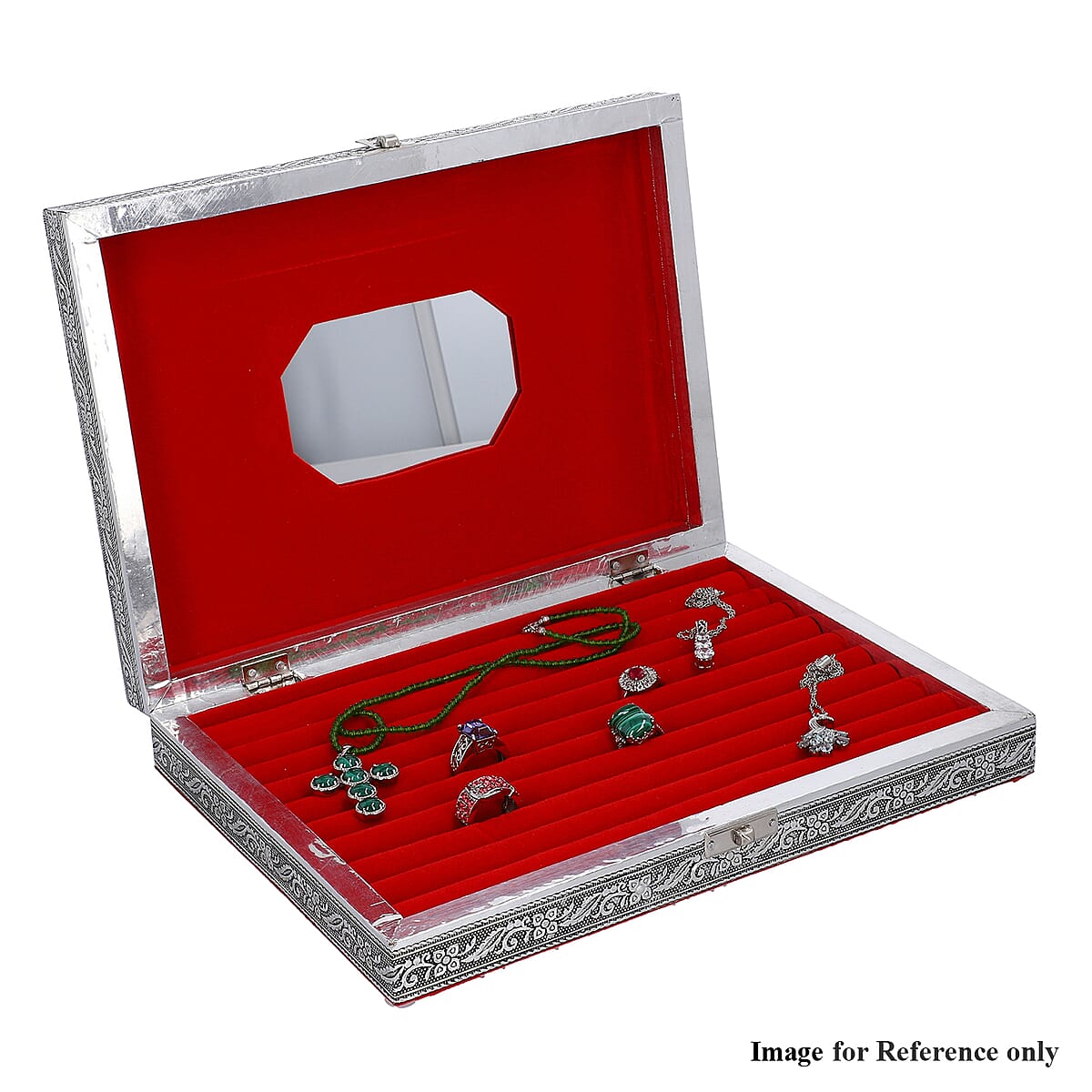 Handcrafted Aluminum Horse Pattern Jewelry Box with Velvet Interior and Mirror image number 5
