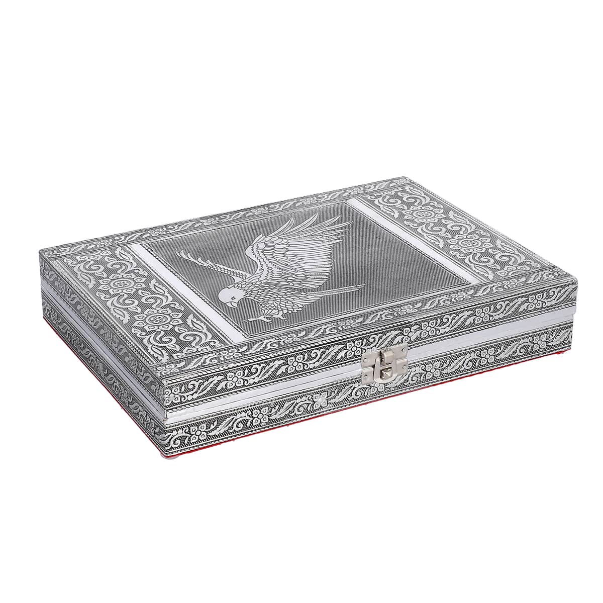 Handcrafted Aluminum Eagle Pattern Jewelry Box with Velvet Interior and Mirror (11x7.75x2) image number 2