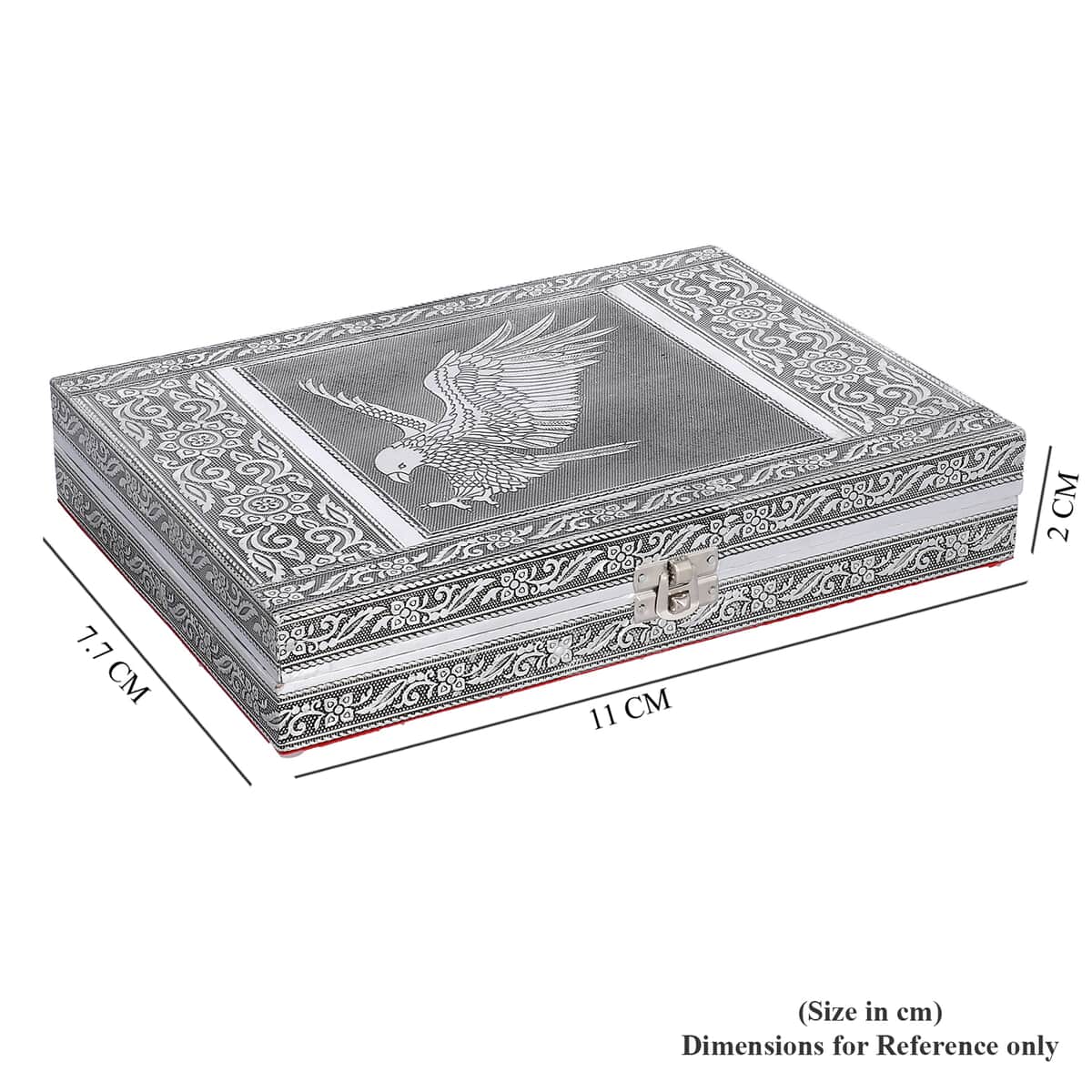 Handcrafted Aluminum Eagle Pattern Jewelry Box with Velvet Interior and Mirror (11x7.75x2) image number 6