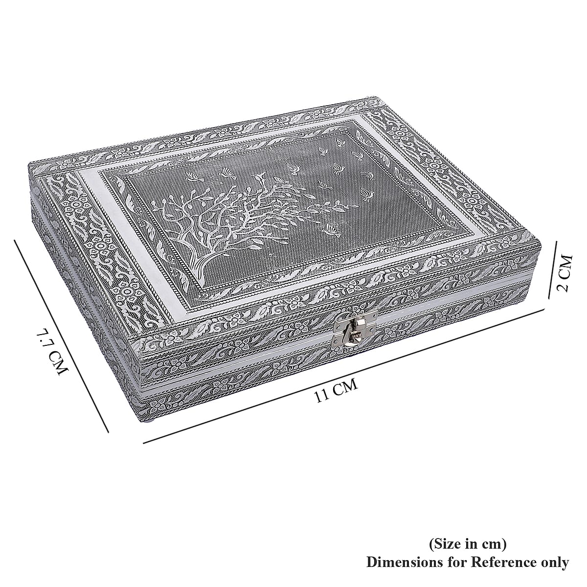 Handcrafted Aluminum Tree of Life Pattern Jewelry Box with Velvet Interior and Mirror (11x7.75x2) image number 6