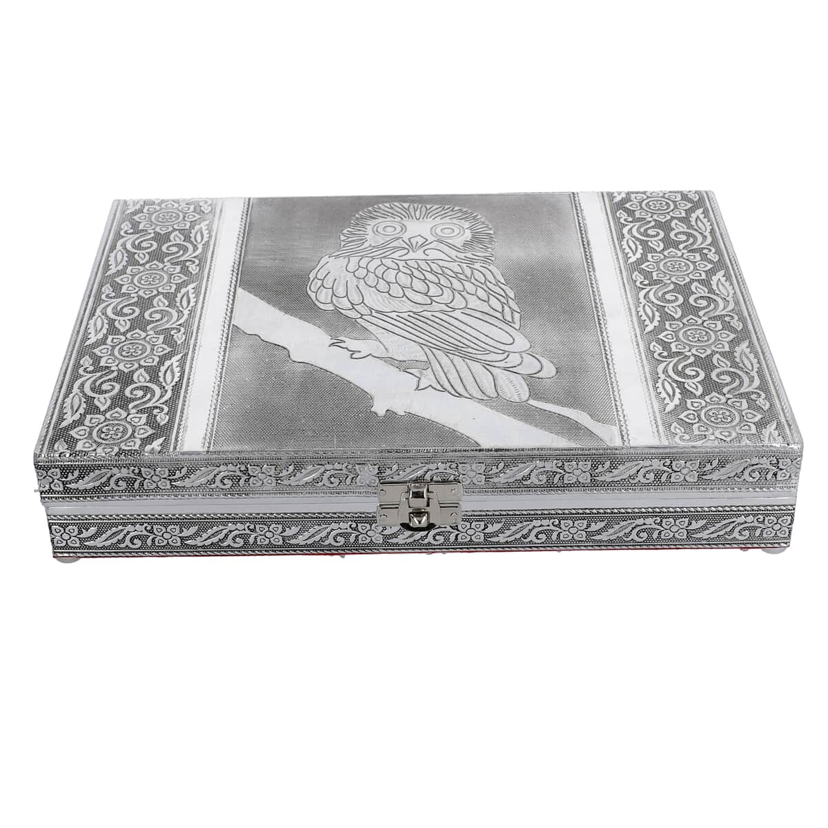 Handcrafted Aluminum Owl Pattern Jewelry Box with Velvet Interior and Mirror image number 1