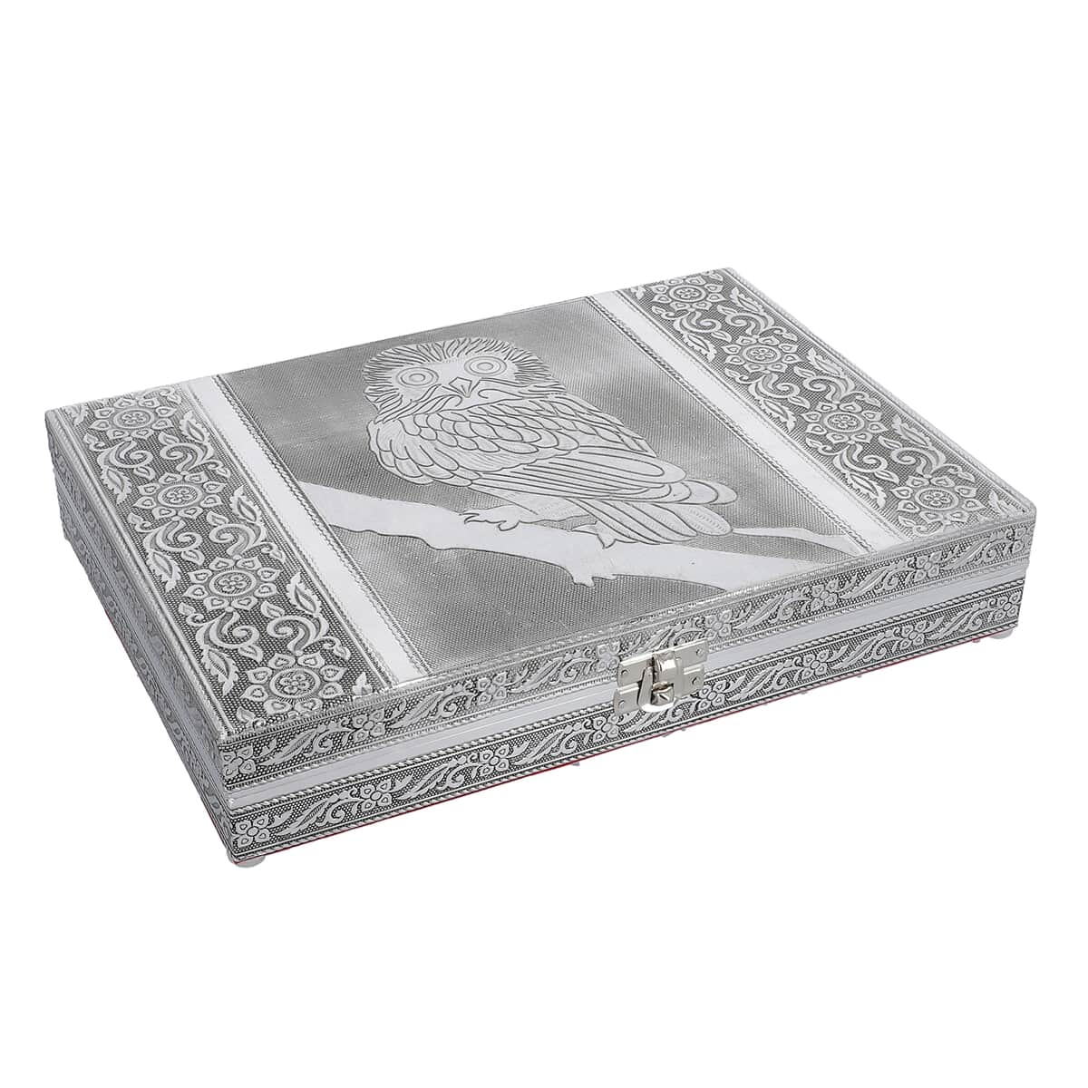 Handcrafted Aluminum Owl Pattern Jewelry Box with Velvet Interior and Mirror image number 2